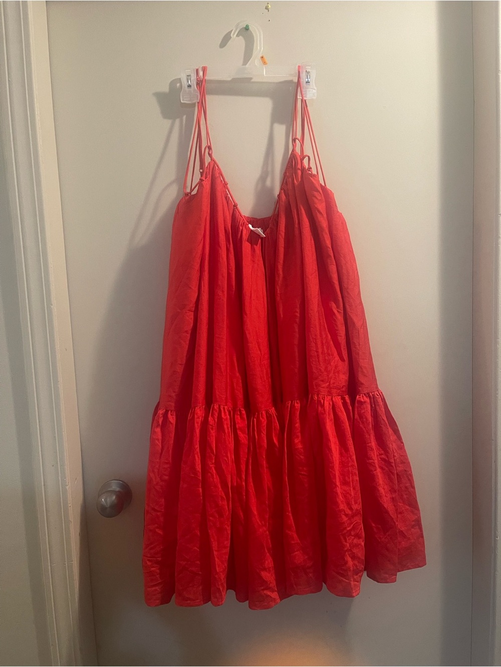 H&M Bright Red Tiered Spaghetti-Strap Mini Dress